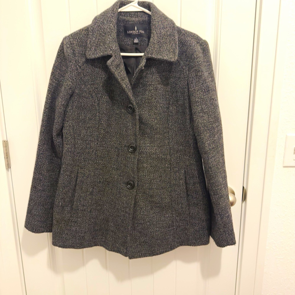London Fog Women's Gray Pea Coat Button Front Lined Pockets Size L 44"